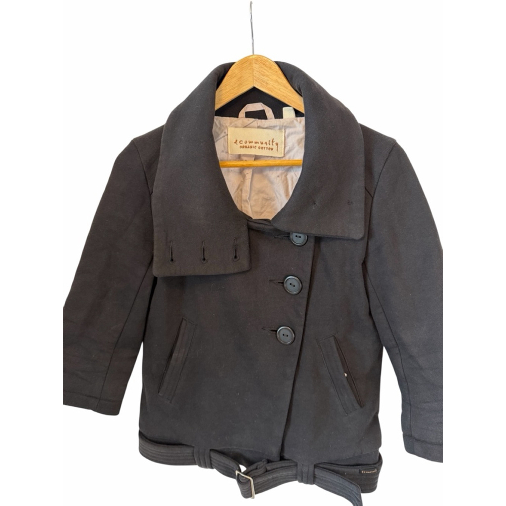 Aritzia Community Black Jacket Womens Small Belted Cropped Coat Organic Cotton S - Picture 3 of 11